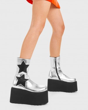 Lamoda Big Shot Chunky Plateforme Ankle Boots Argent Noir | 604932ONX