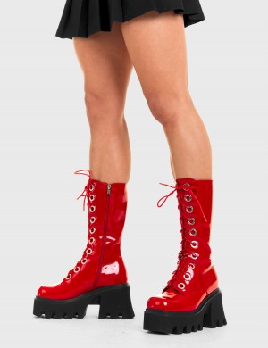 Lamoda Get Paid Chunky Plateforme Calf Boots Rouge | 621457REC