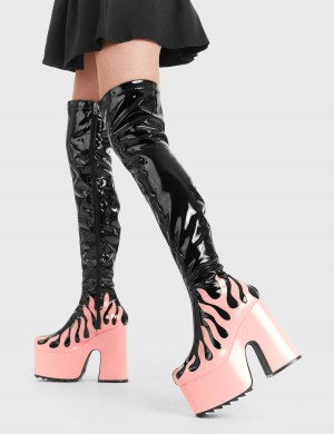 Lamoda Light Up Plateforme Thigh High Boots Rose | 436019LDH